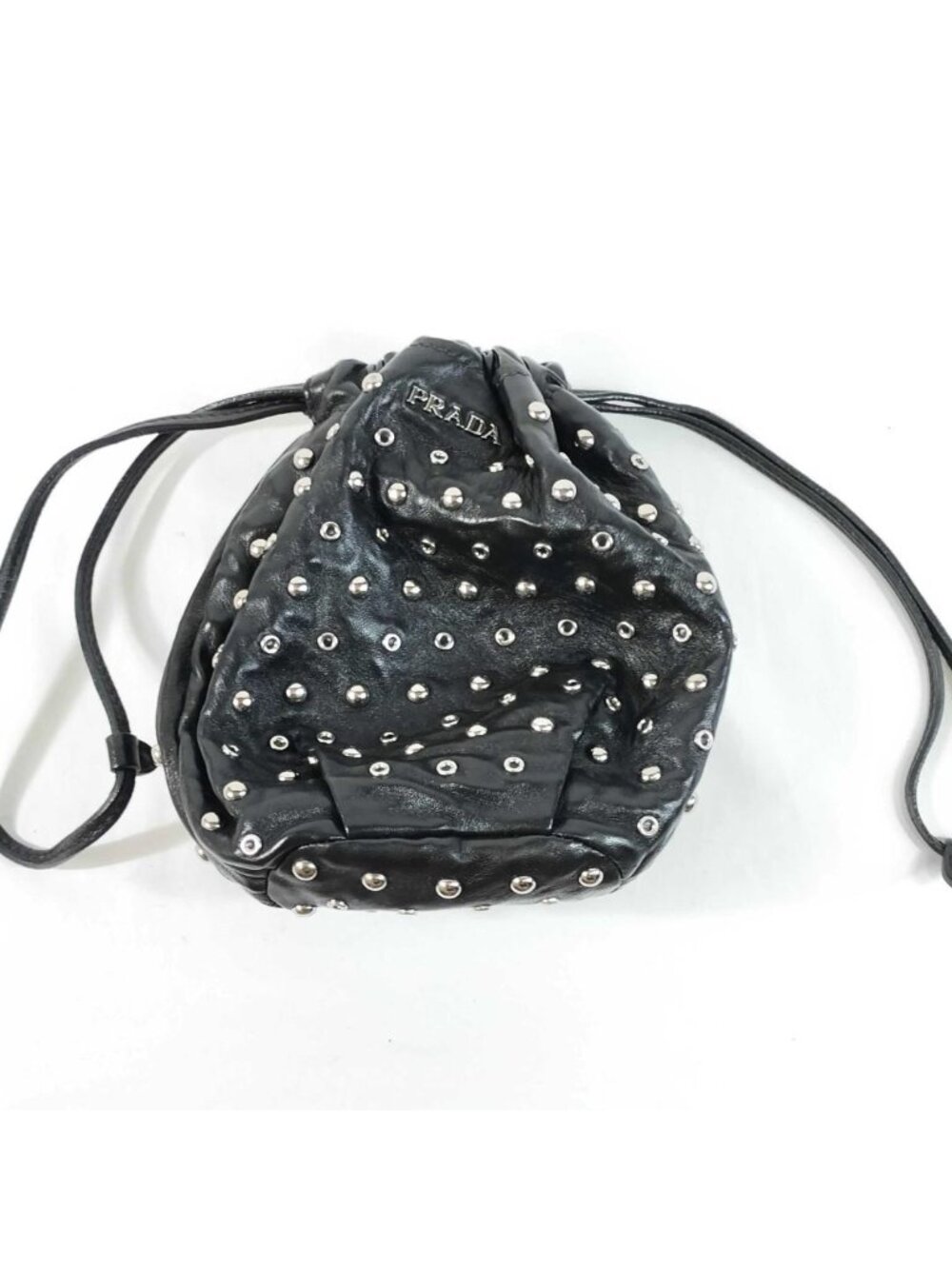 Prada Nappa Leather Studded Drawstring Pouch Black Archives